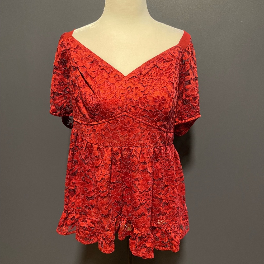 torrid Red Lace Peplum V-Neck Top